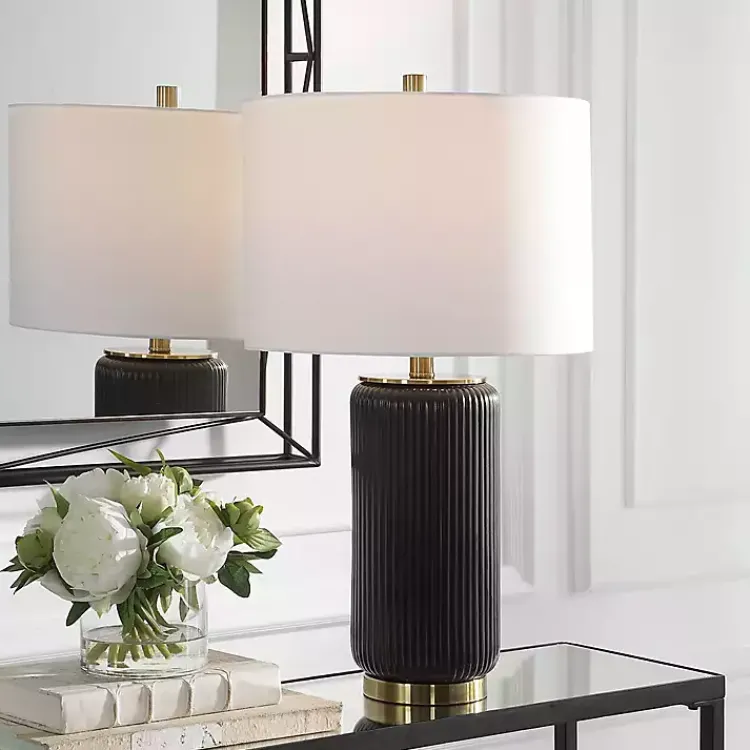 Table Lamps-Kirklands Home Black Ceramic Ribbed Table Lamp White