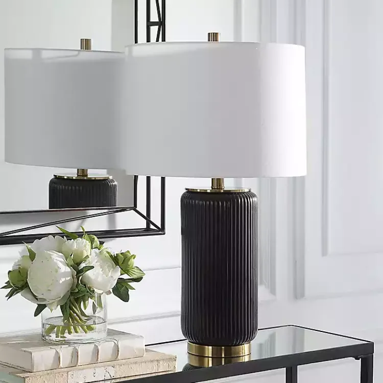 Table Lamps-Kirklands Home Black Ceramic Ribbed Table Lamp White
