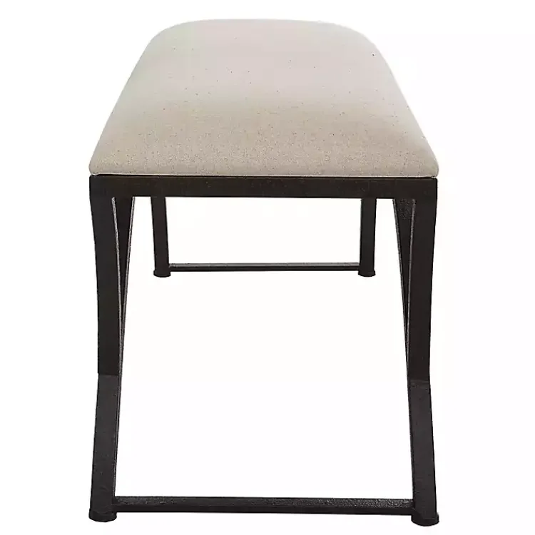 Benches & Ottomans-Kirklands Home Black Metal Arched Frame Upholstered Bench Ivory
