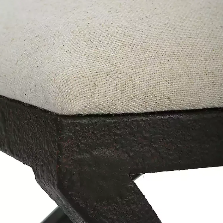 Benches & Ottomans-Kirklands Home Black Metal Arched Frame Upholstered Bench Ivory