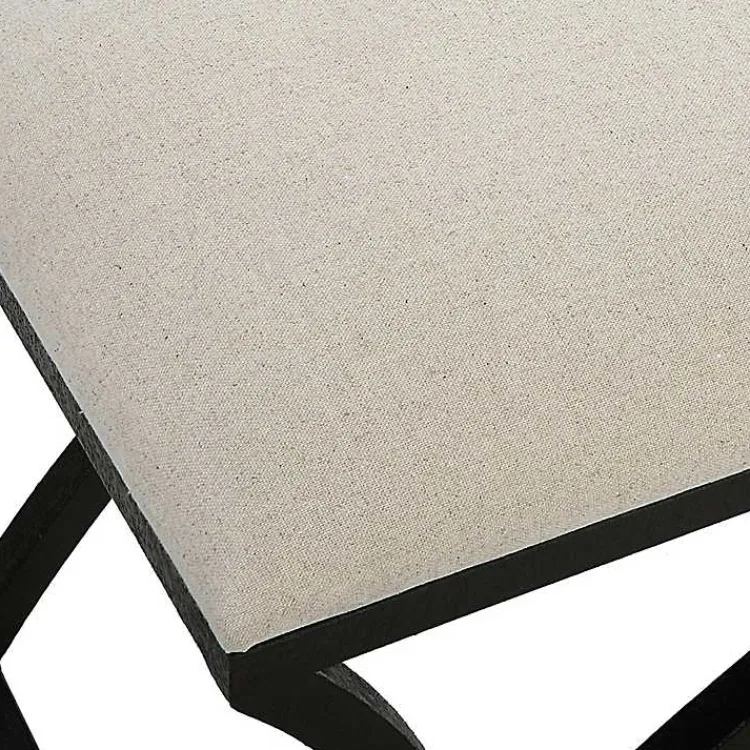 Benches & Ottomans-Kirklands Home Black Metal Arched Frame Upholstered Bench Ivory