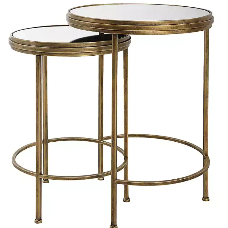 Accent & End Tables-Kirklands Home Metal Mirror Top 2-pc. Nesting Side Table Set Gold