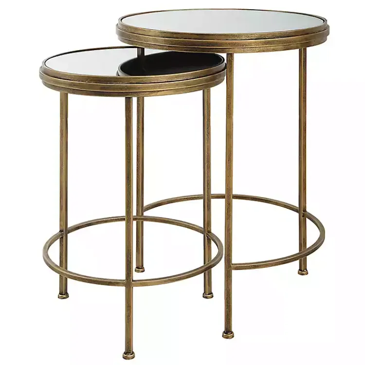 Accent & End Tables-Kirklands Home Metal Mirror Top 2-pc. Nesting Side Table Set Gold