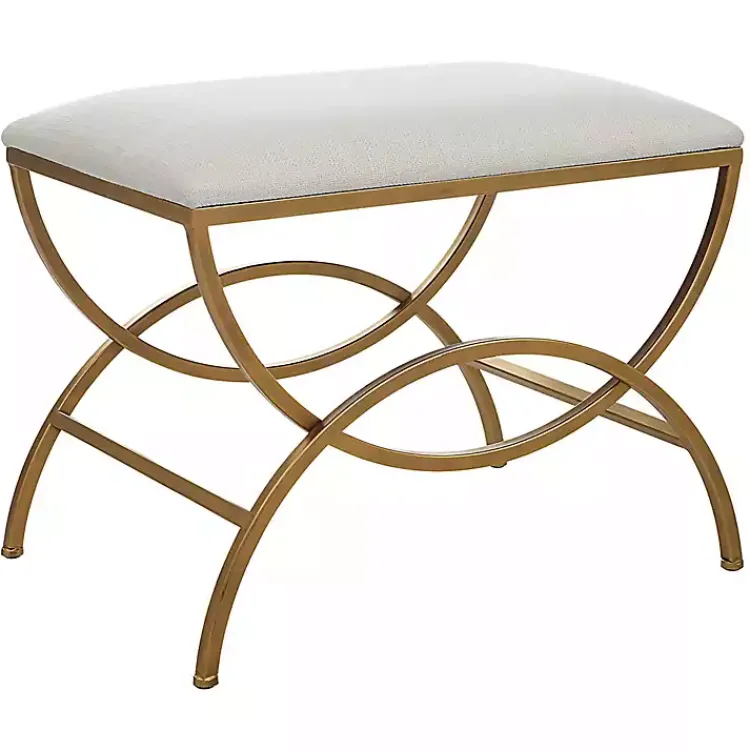 Benches & Ottomans-Kirklands Home Upholstered Gold Metal Arched Frame Bench White
