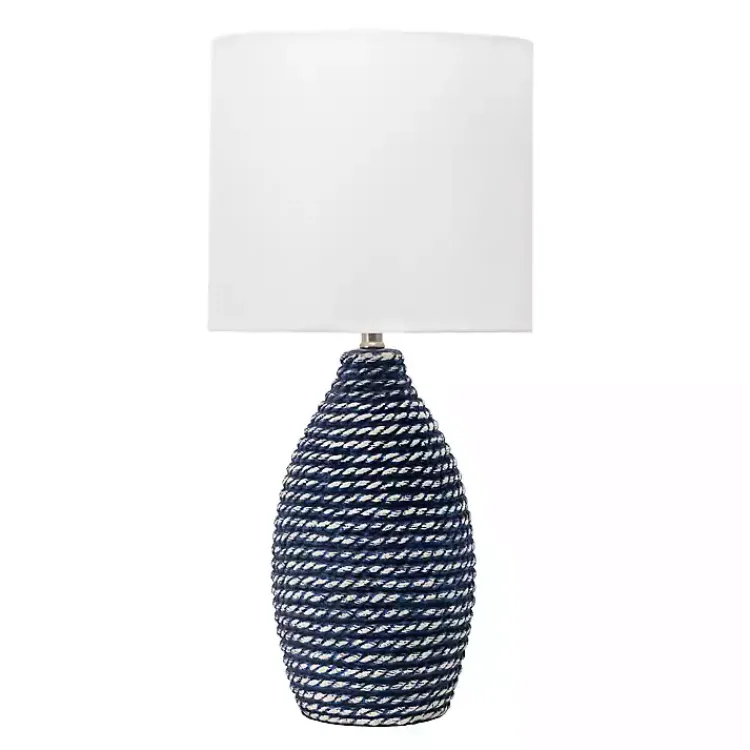 Table Lamps-Kirklands Home Blue and Ceramic Faux Rope Table Lamp White