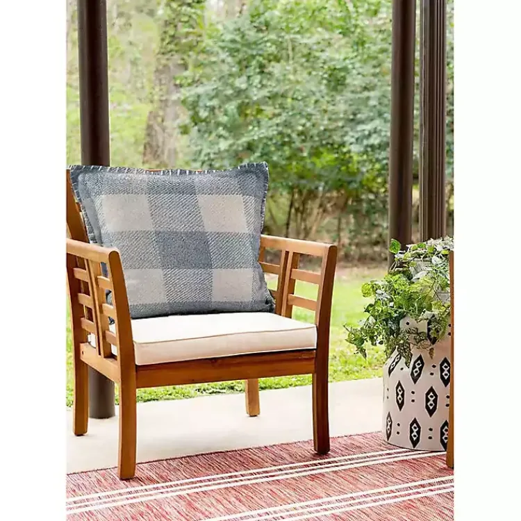 Outdoor Cushions & Pillows-Kirklands Home Blue Buffalo Check Stitched Outdoor Throw Pillow