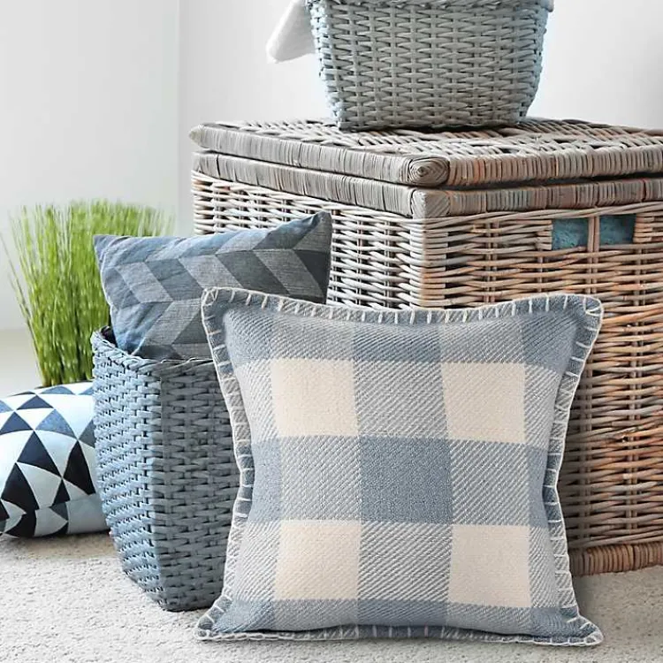 Outdoor Cushions & Pillows-Kirklands Home Blue Buffalo Check Stitched Outdoor Throw Pillow
