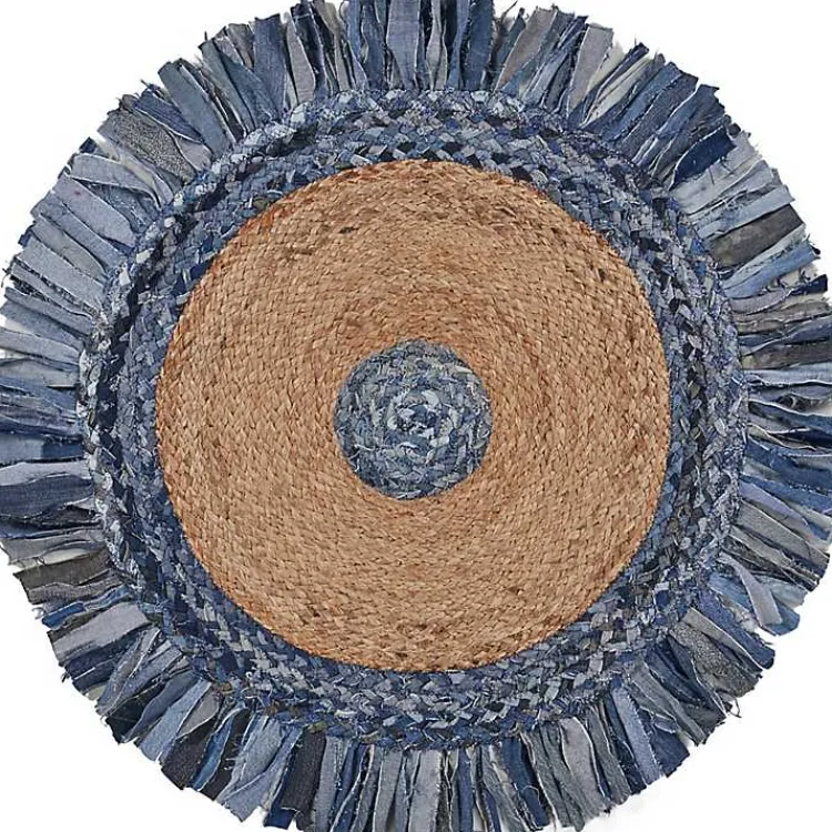 Area Rugs-Kirklands Home Round Braided Jute and Denim Area Rug, 3x3