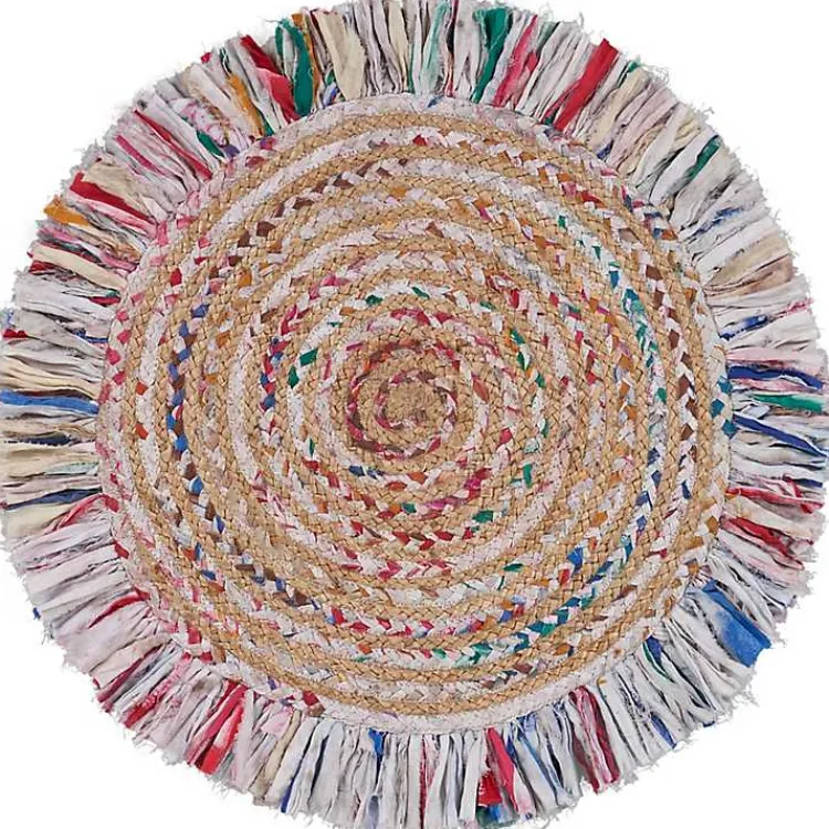 Area Rugs-Kirklands Home Round Multicolor Braided Jute Area Rug, 3x3