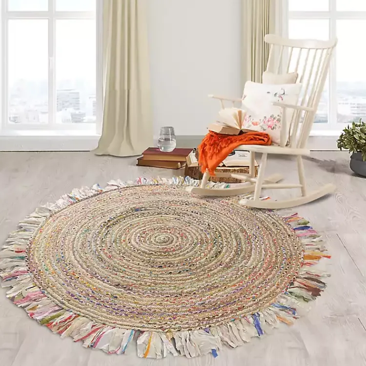 Area Rugs-Kirklands Home Round Multicolor Braided Jute Area Rug, 3x3