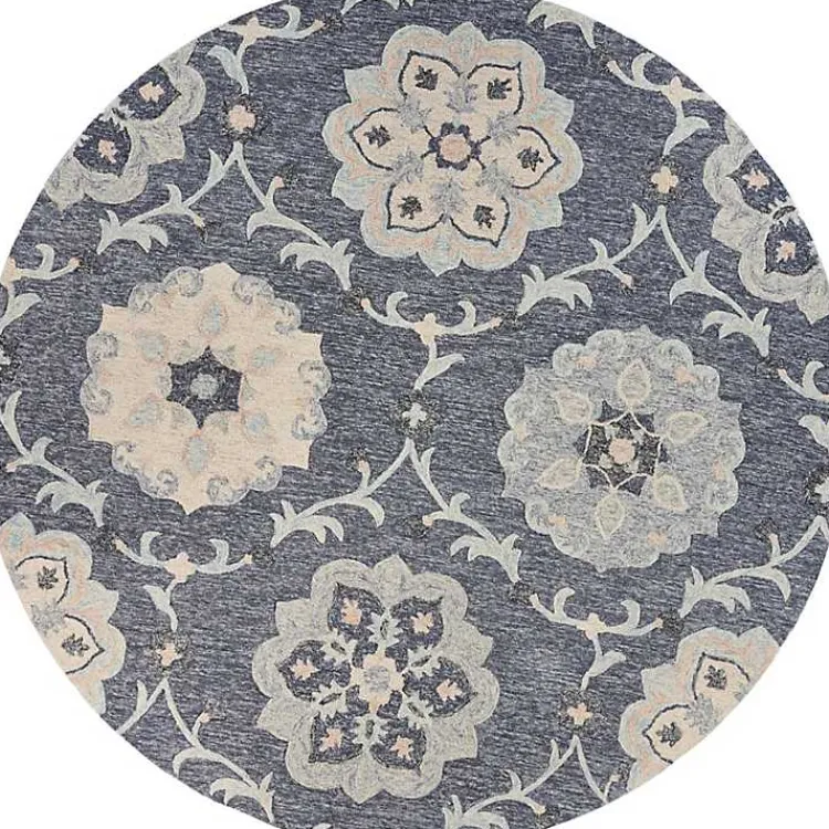 Area Rugs-Kirklands Home Round Geometric Floral Area Rug, 4x4 Blue