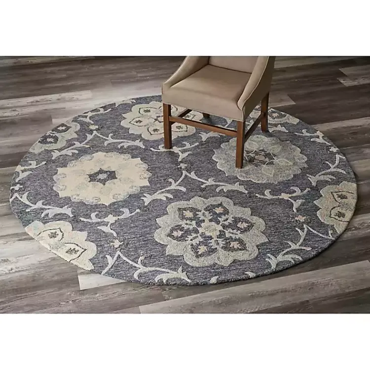 Area Rugs-Kirklands Home Round Geometric Floral Area Rug, 4x4 Blue