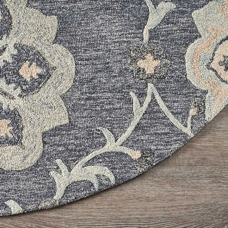 Area Rugs-Kirklands Home Round Geometric Floral Area Rug, 4x4 Blue