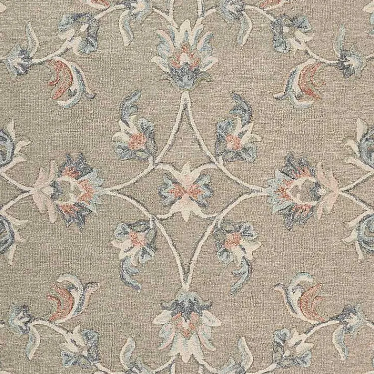 Area Rugs-Kirklands Home Round Traditional Floral Area Rug, 4x4 Gray