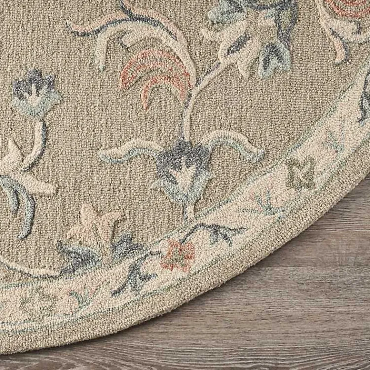Area Rugs-Kirklands Home Round Traditional Floral Area Rug, 4x4 Gray