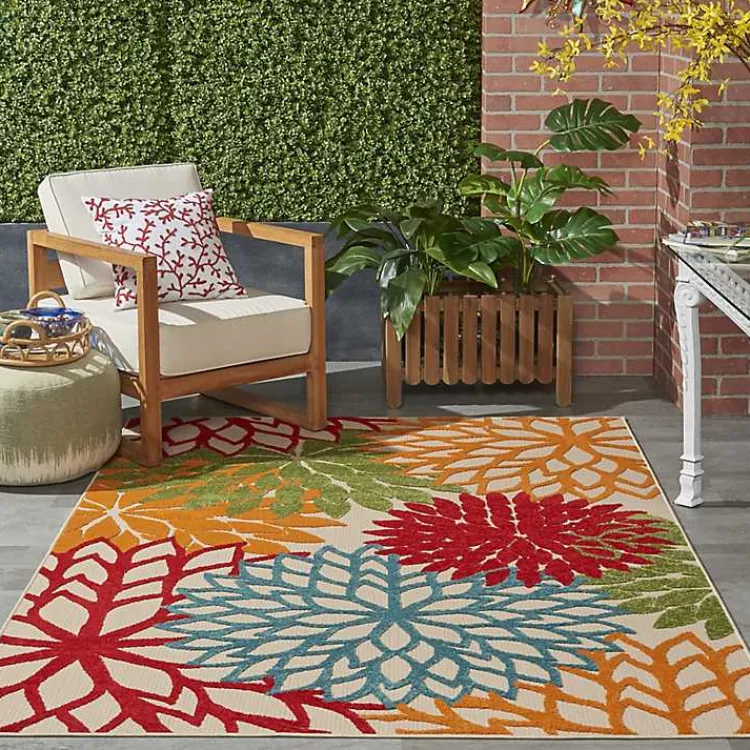 Outdoor Rugs-Kirklands Home Bright Red Floral Burst Outdoor Area Rug, 6x9
