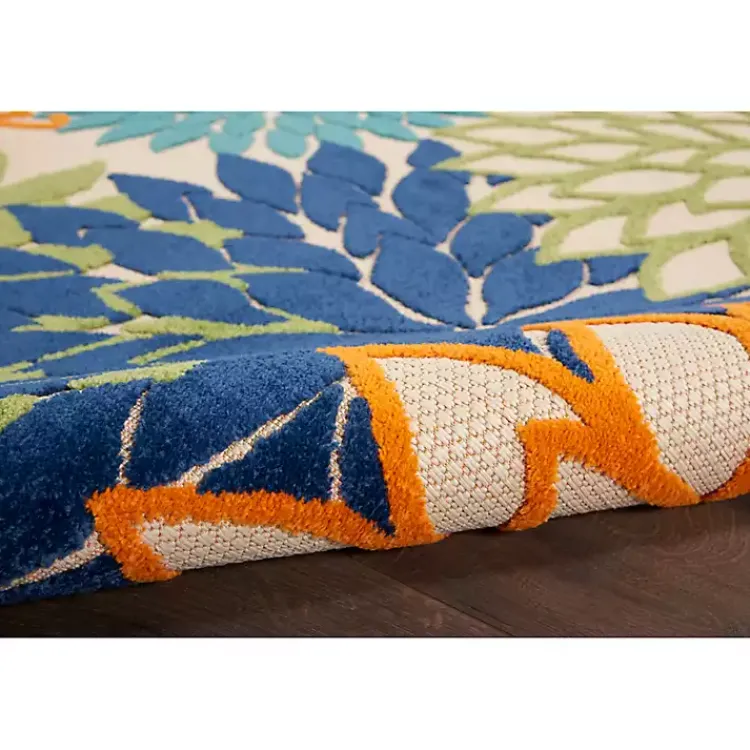 Outdoor Rugs-Kirklands Home Green and Blue Floral Burst Outdoor Area Rug, 6x9