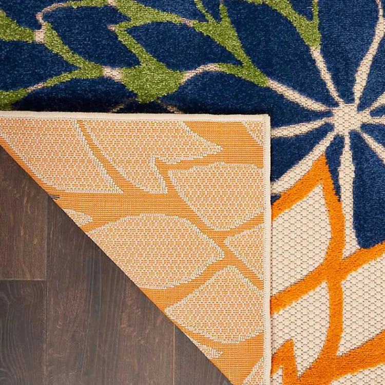 Outdoor Rugs-Kirklands Home Green and Blue Floral Burst Outdoor Area Rug, 6x9