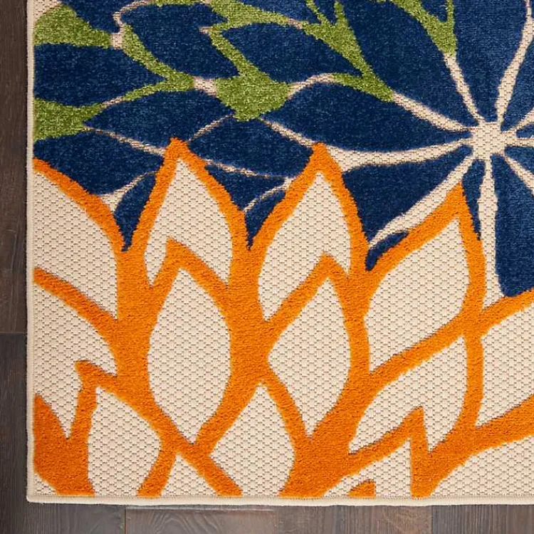 Outdoor Rugs-Kirklands Home Green and Blue Floral Burst Outdoor Area Rug, 6x9