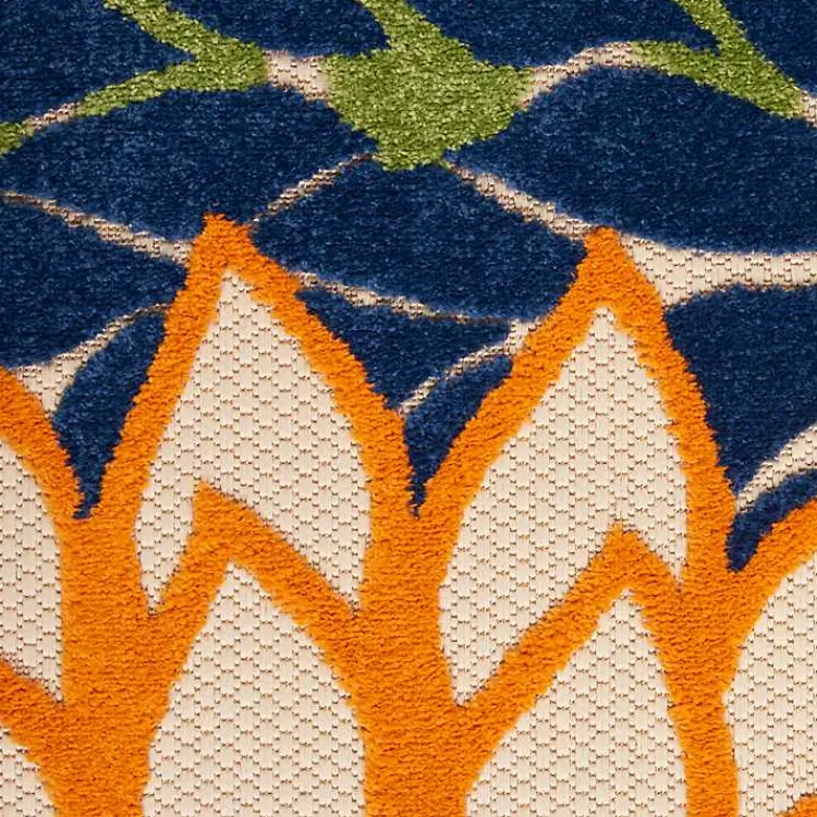 Outdoor Rugs-Kirklands Home Green and Blue Floral Burst Outdoor Area Rug, 6x9