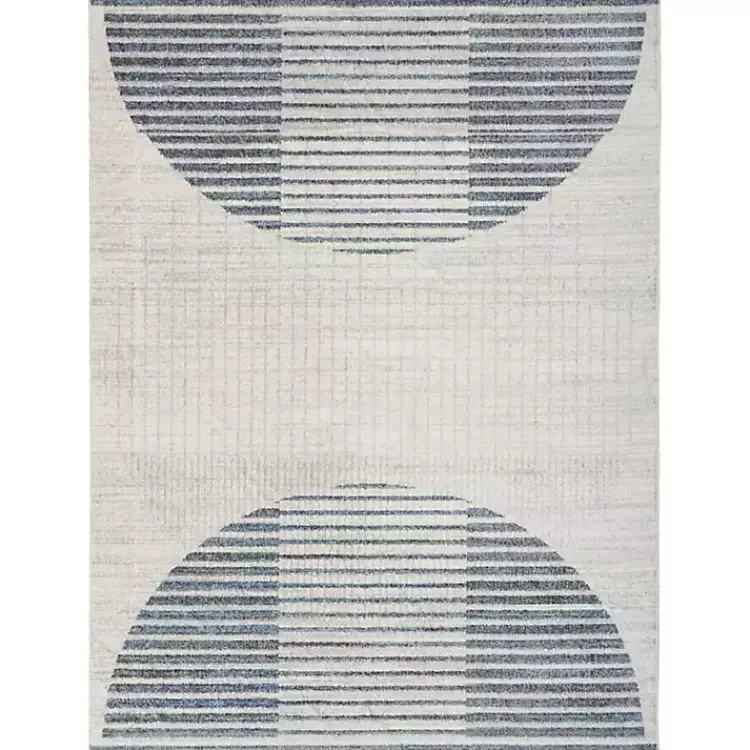 Area Rugs-Kirklands Home Blue and Ivory Half Moon Washable Area Rug, 5x7