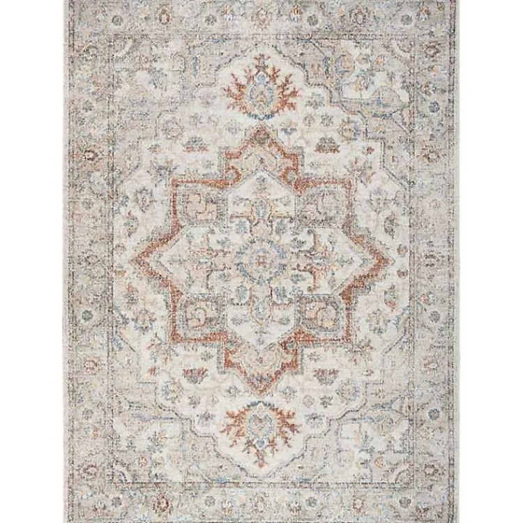 Area Rugs-Kirklands Home Pastel Medallion Washable Area Rug, 5x7 Gray