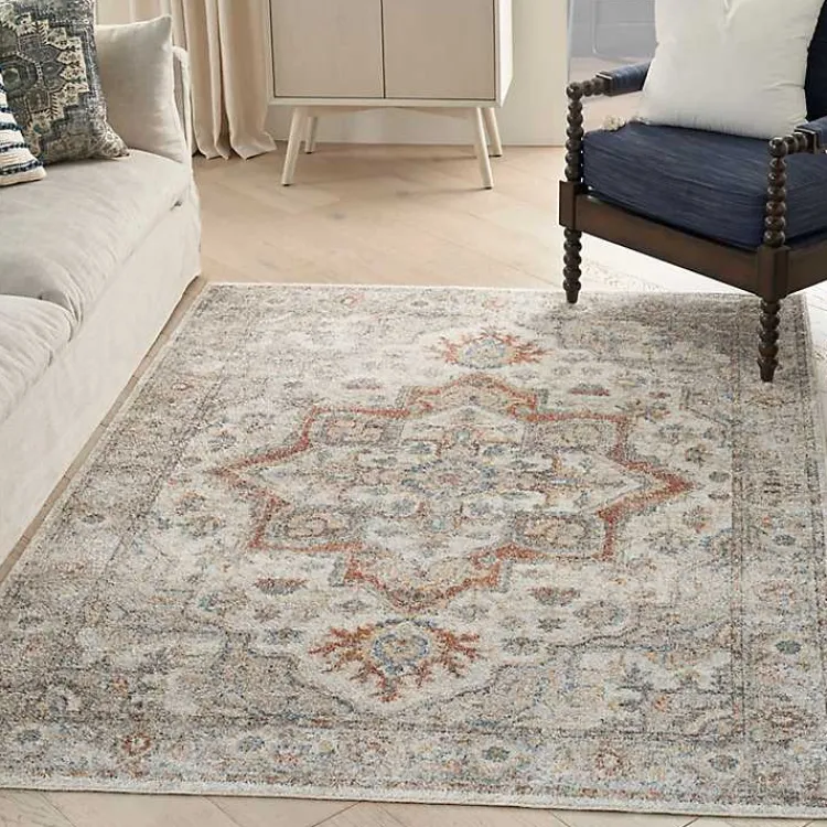 Area Rugs-Kirklands Home Pastel Medallion Washable Area Rug, 5x7 Gray