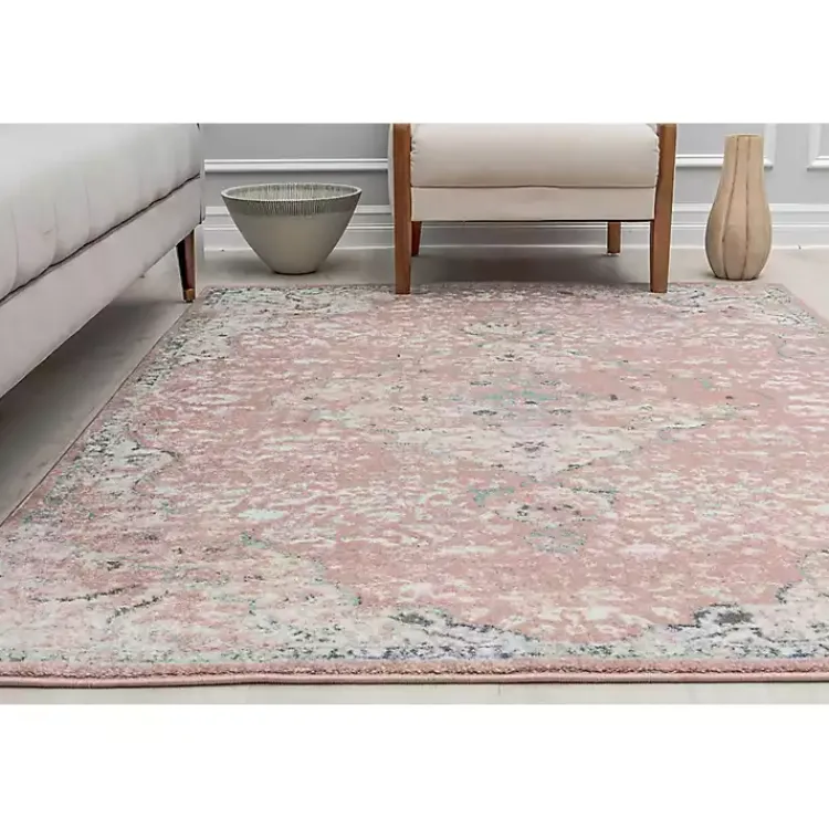Area Rugs-Kirklands Home Pink Rose Medallion Area Rug, 5x7
