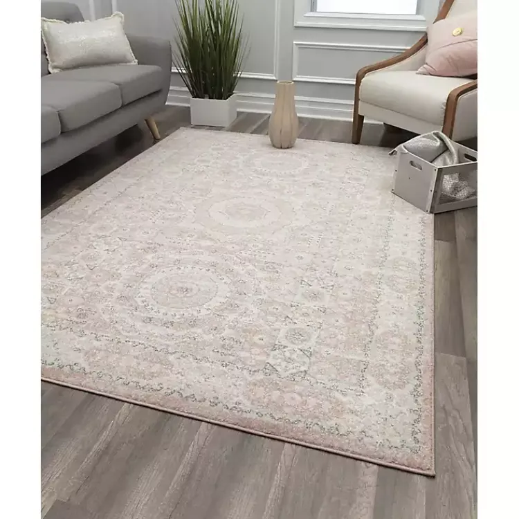 Area Rugs-Kirklands Home Pink Peony Medallion Area Rug, 5x7