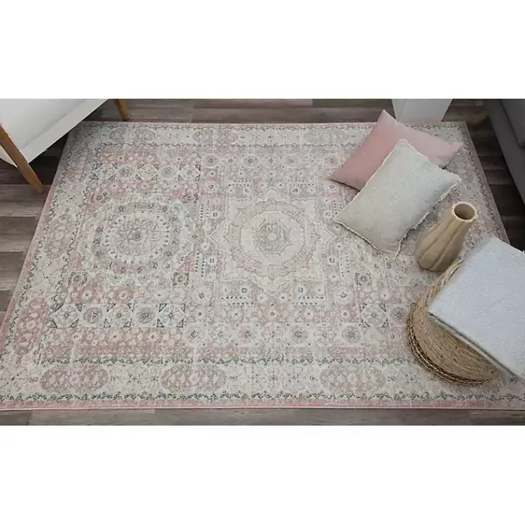 Area Rugs-Kirklands Home Pink Peony Medallion Area Rug, 5x7