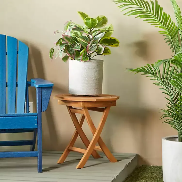 Outdoor Tables-Kirklands Home Octagonal Wood Slatted Outdoor Accent Table Brown