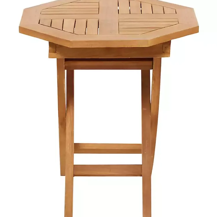 Outdoor Tables-Kirklands Home Octagonal Wood Slatted Outdoor Accent Table Brown