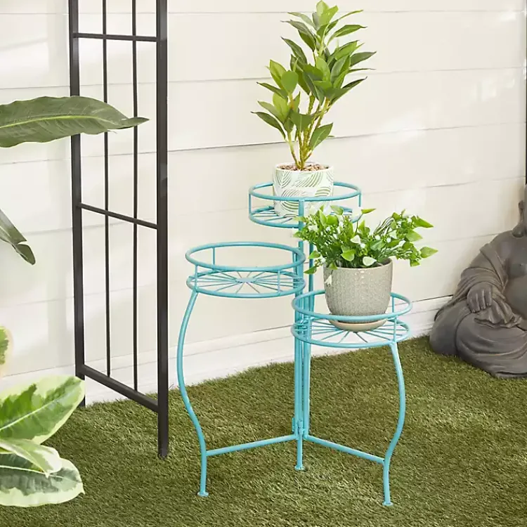 Planters-Kirklands Home Turquoise Metal Starburst 3-Tier Plant Stand Blue