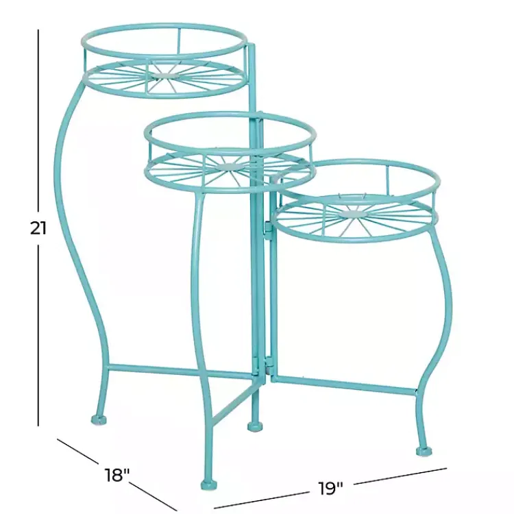 Planters-Kirklands Home Turquoise Metal Starburst 3-Tier Plant Stand Blue