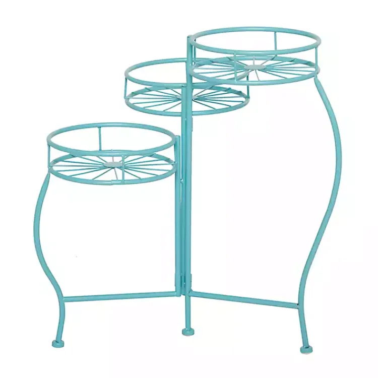 Planters-Kirklands Home Turquoise Metal Starburst 3-Tier Plant Stand Blue