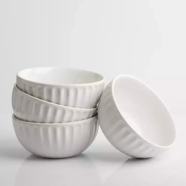 Dinnerware-Kirklands Home Petals Ceramic Cereal Bowls, Set of 4 White