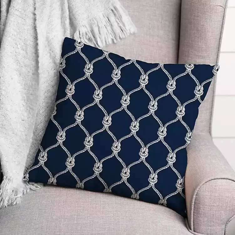 Outdoor Cushions & Pillows-Kirklands Home Navy Knots Indoor/Outdoor Pillow Blue