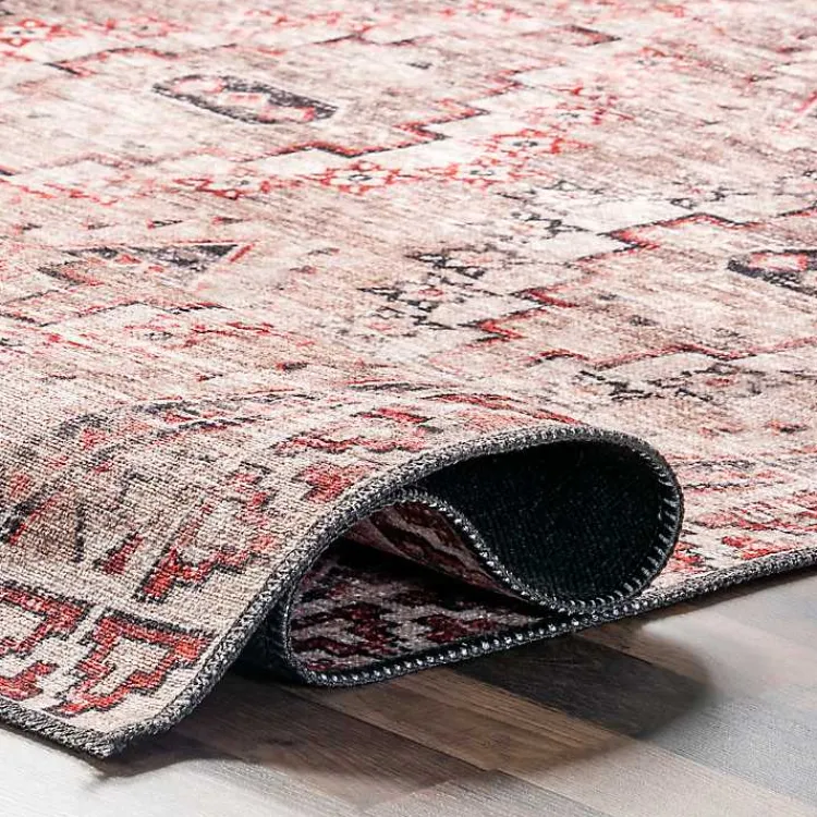 Area Rugs-Kirklands Home Cream & Red Diamond Trellis Washable Area Rug, 7x9