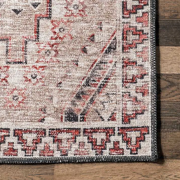 Area Rugs-Kirklands Home Cream & Red Diamond Trellis Washable Area Rug, 7x9