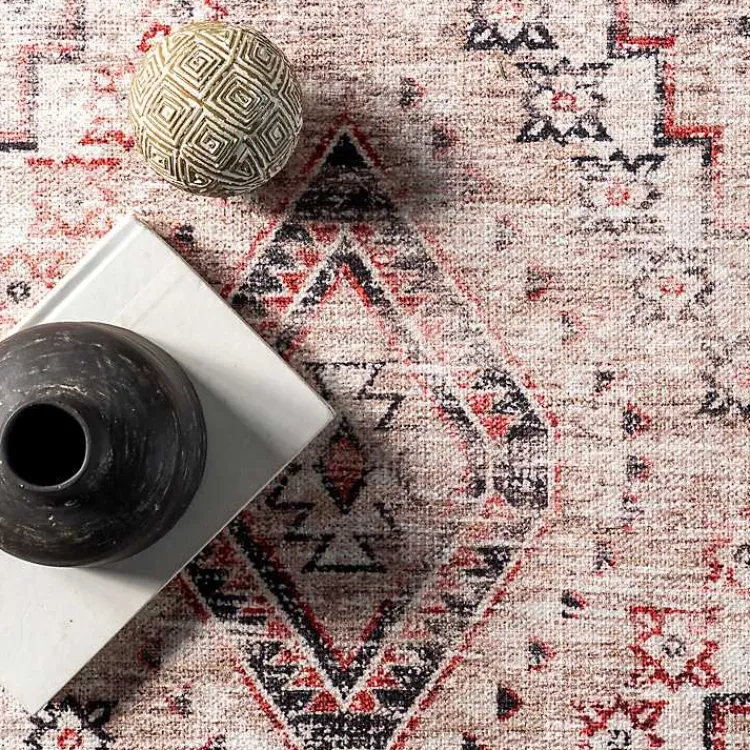 Area Rugs-Kirklands Home Cream & Red Diamond Trellis Washable Area Rug, 7x9