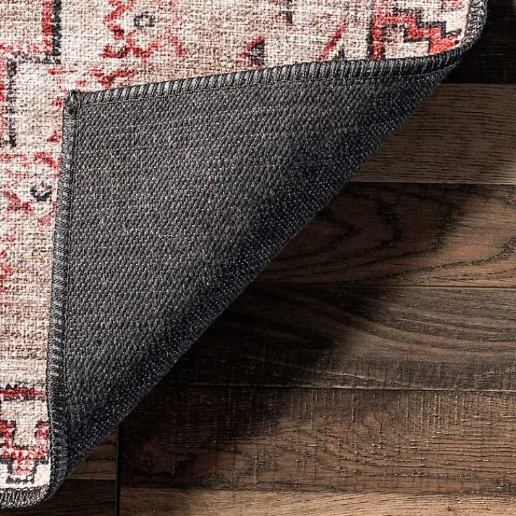 Area Rugs-Kirklands Home Cream & Red Diamond Trellis Washable Area Rug, 7x9