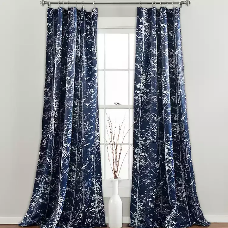Curtains & Drapes-Kirklands Home Navy Forest Curtain Panel Set, 95 in. Blue