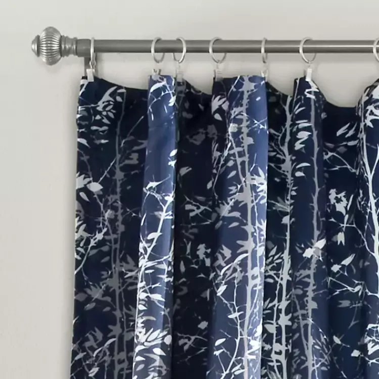 Curtains & Drapes-Kirklands Home Navy Forest Curtain Panel Set, 95 in. Blue