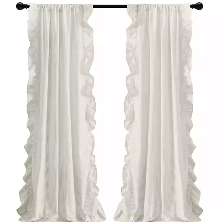 Curtains & Drapes-Kirklands Home Tan Stripe Ruffled Curtain Panel Set, 84 in.