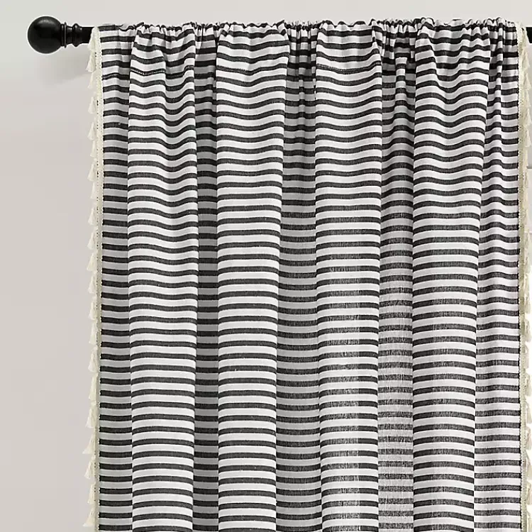 Curtains & Drapes-Kirklands Home Black Striped Tassel Curtain Panel Set, 84 in.