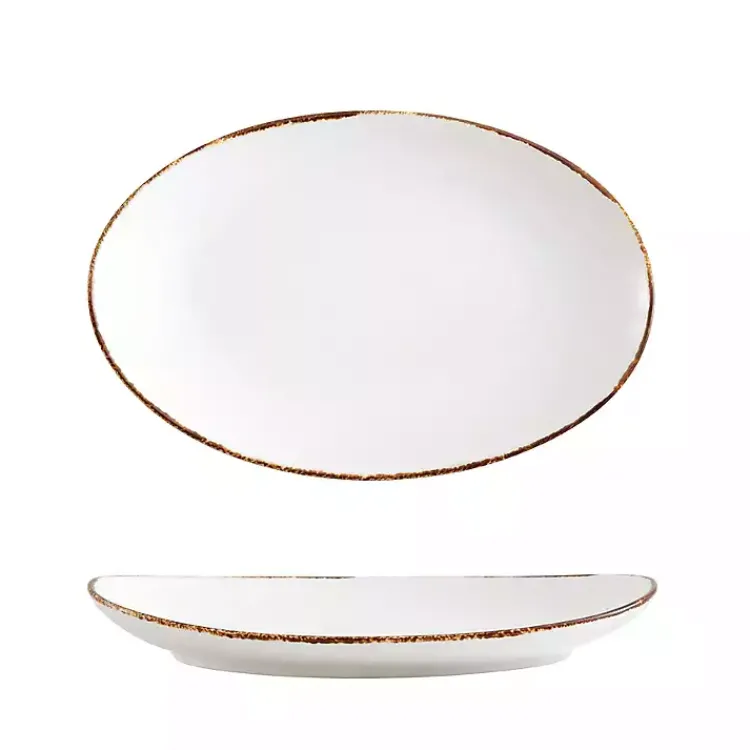 Serving & Entertaining-Kirklands Home Oval Ceramic Rimmed Serving Platter White