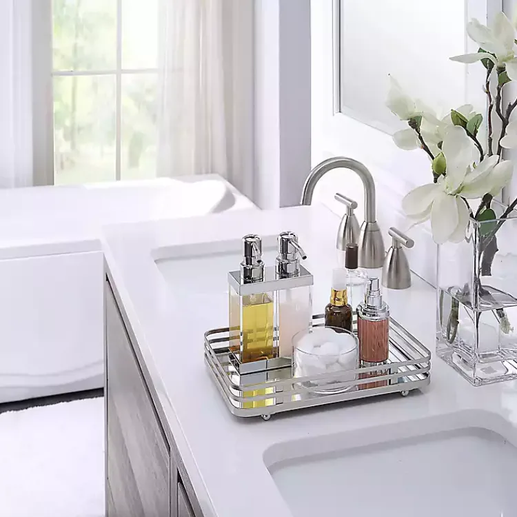 Bathroom Accessories-Kirklands Home Satin Nickel Mirrored Vanity Tray Silver