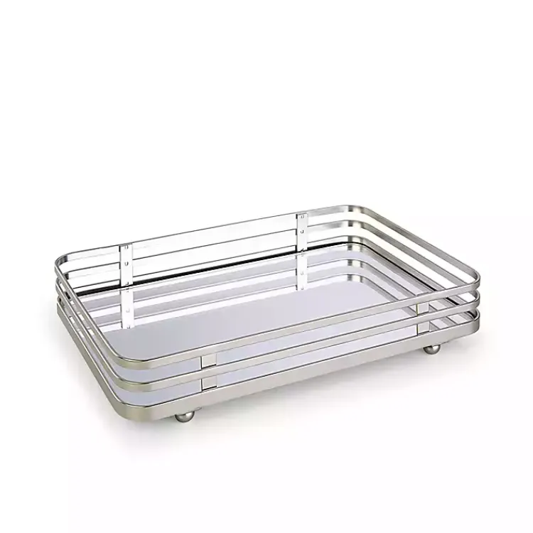 Bathroom Accessories-Kirklands Home Satin Nickel Mirrored Vanity Tray Silver