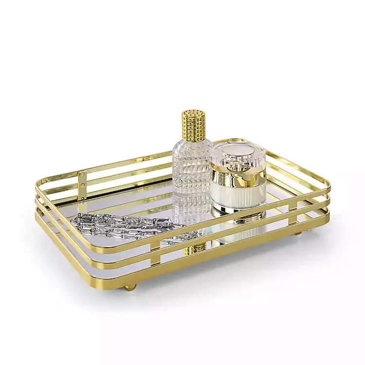 Bathroom Accessories-Kirklands Home Satin Mirrored Vanity Tray Gold