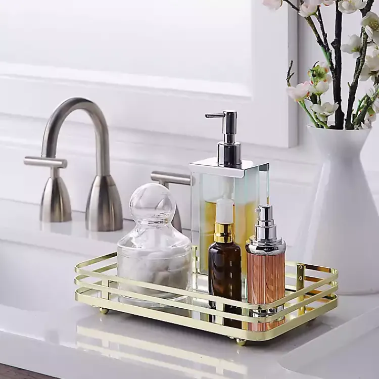 Bathroom Accessories-Kirklands Home Satin Mirrored Vanity Tray Gold
